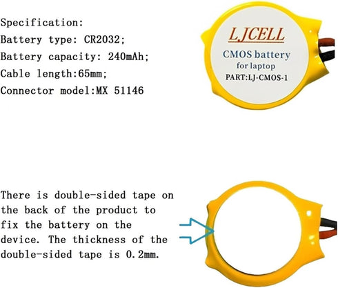 CMOS Battery for Dell Alienware Alpha R1 Steam Machine, Fix Yellow Light BIOS RTC CR2032 with Cable
