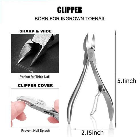 JTIEO 12-Piece Toenail Clippers Set - Heavy Duty Ingrown Toenail Removal Kit with Silver Finish