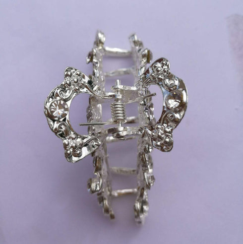 Vintage Silver Chic Alloy Hair Claw Jaw Clips with White Rhinestone - Fashion Retro Hair Accessories for Women