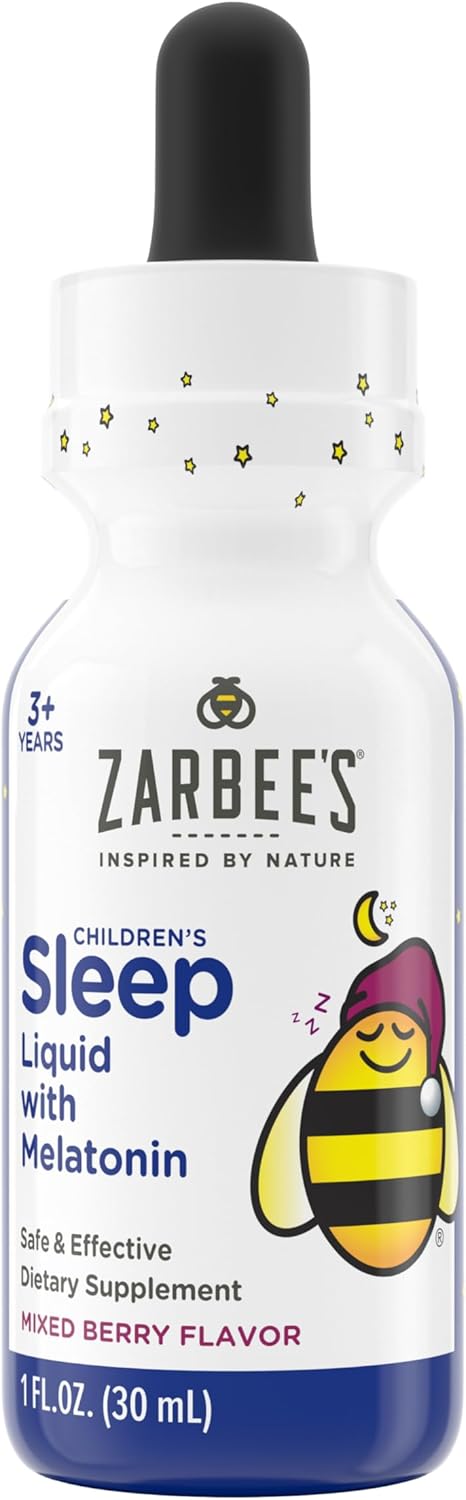 Zarbee's Kids Sleep Supplement Liquid with 1mg Melatonin; Drug-Free & Effective; Easy to Take Natural Berry Flavor for Children Ages 3 and Up; 1 Fl Oz Bottle