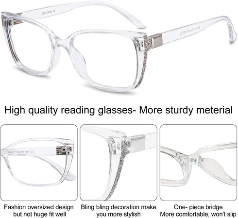 OCCI CHIARI Fashion Cateye Women Glasses, Nerd Reader No Magnification Clear Glasses (Transparent)