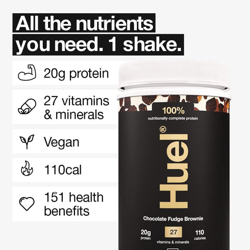 Huel Vegan Protein Powder, Chocolate Fudge Brownie, 20g Protein, 26 Servings, Gluten Free