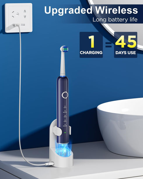 MCUDKIK 5 2-Minute 8 (2 Rotating Electric Toothbrush for Adults, Rechargeable Power Toothbrush with Cleaning Modes