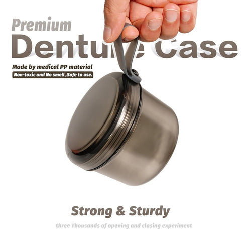 2023 Upgraded Large Denture Bath Box Cup No-Leak Denture case Retainer Cleaning Box Complete Clean Care for Dentures Clear Braces Mouth Guard Night Guard & Retainers (transparent grey)