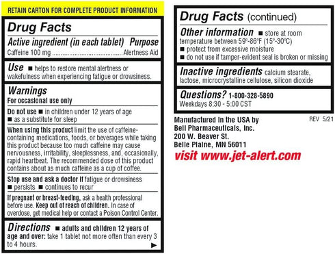 Jet-Alert 100 MG Caffeine Tablets - 120 Count for Energy Boost