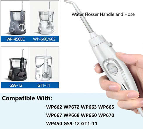 Replacement Hose and Handle Parts for Waterpik WP100, WP-450, WP-660, WP-900 Ultra Water Flosser (1 Handle, 1 Hose)