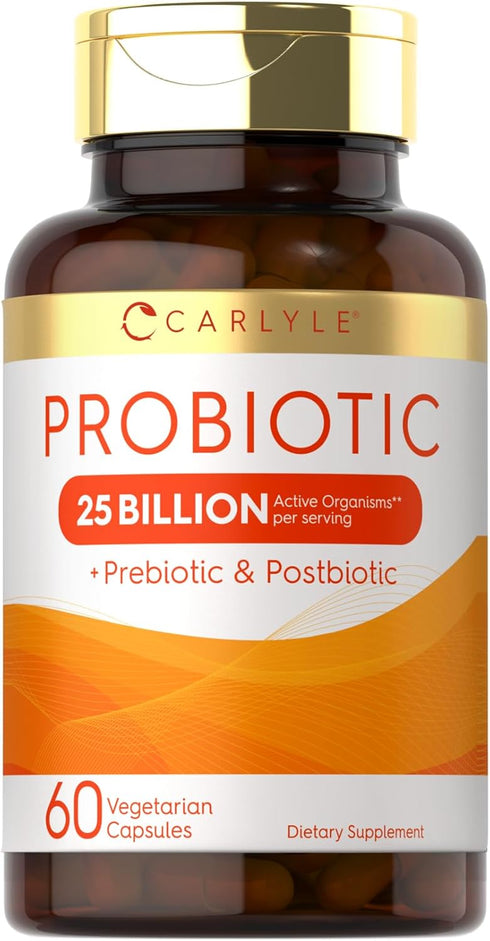 Carlyle Prebiotic & Probiotic | 25 Billion CFU | 60 Capsules | Vegetarian, Non-GMO & Gluten Free for Women & Men