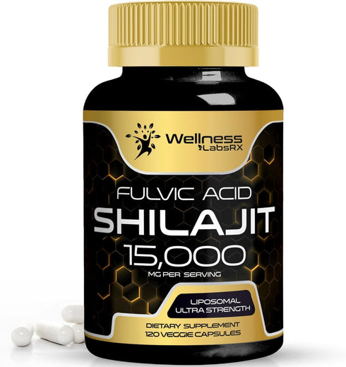 Shilajit Pure Himalayan Organic Capsules, 120 Count - 15,000mg Dietary Supplement for Men & Women