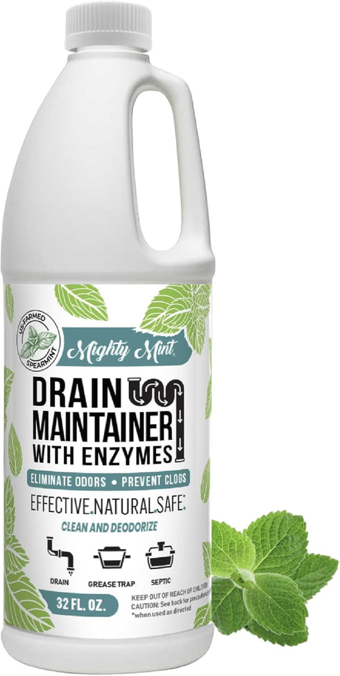 Mighty Mint Drain Maintainer 32oz – Enzymatic Cleaner for Drains, Grease Traps, Septic Systems, Natural Mint Scent