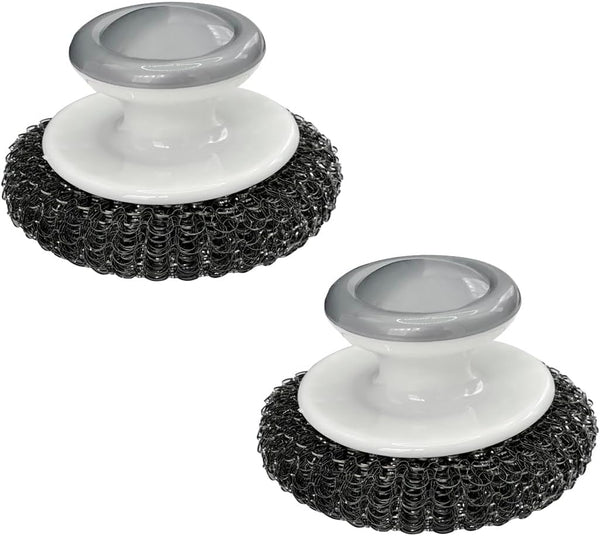 2Pcs Stainless Steel Scrubber Dish Brush with Handle, Multipurpose Kitchen Cast Iron Scrubber for Tough Cleaning Jobs