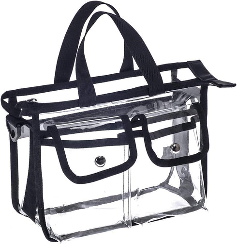 Medium Clear PVC Makeup Artist Set Bag, Transparent Cosmetic Storage for Travel, Stadium Approved Tote with Strap
