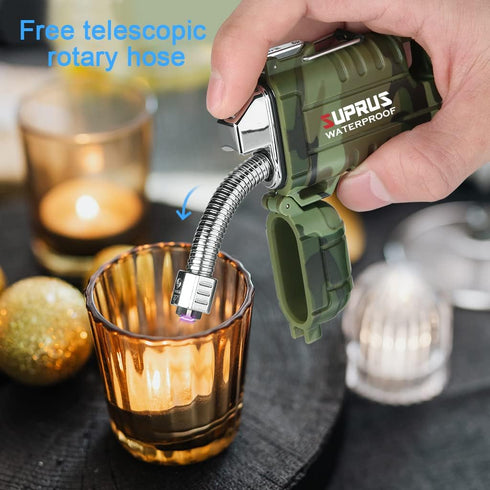 SUPRUS Waterproof Lighter - Windproof Arc Plasma Lighter, USB-C Rechargeable with Flexible Neck for Camping, Kitchen
