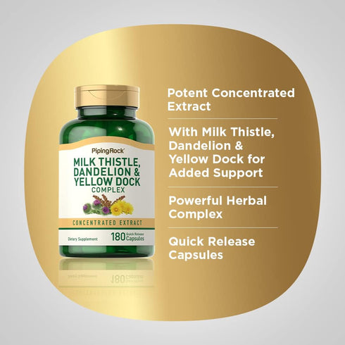 Piping Rock Milk Thistle, Dandelion & Yellow Dock | 180 Capsules | Concentrated Extract Complex, Non-GMO