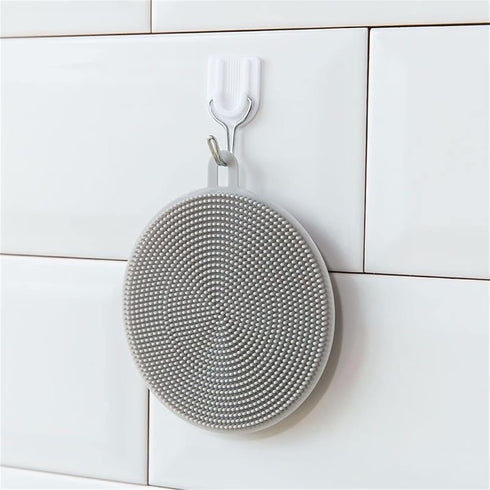 4PCS Silicone Dish Scrubber, Multipurpose Round Reusable Dish Brush for Kitchen Dishes, Gray