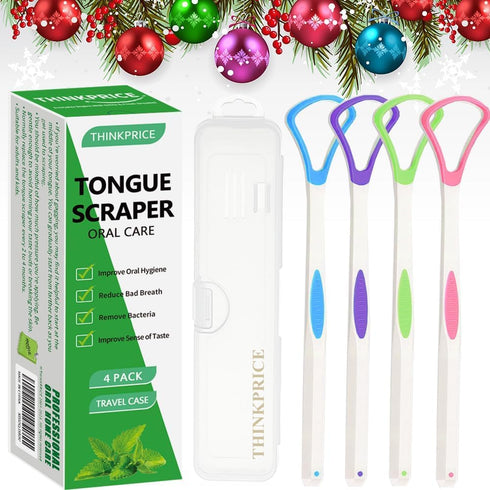 Tongue Scraper Cleaner, 100% BPA Free with Travel Handy Case for Adults and Kids, 4 Pack for Healthy Oral Care
