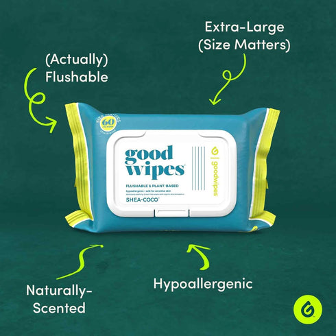 Pack, 240 Count (4 Packs) Goodwipes Flushable Butt Wipes Made with Vitamin E & Aloe - Soft & Gentle Wet Wipe Dispenser