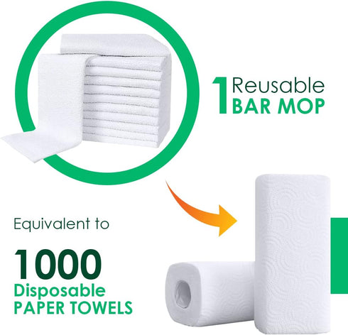 Avalon Towels Terry Bar Mop Towels, Value Pack of 30, 16"x19", Absorbent Cotton Cleaning Rags (White)