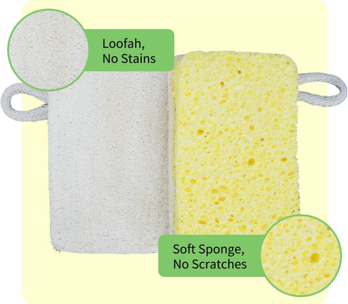 3 Natural Cellulose Loofah Sponges - Biodegradable, Scratch Resistant Kitchen Cleaning Sponges, Eco-Friendly