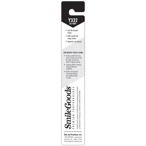 SmileGoods Y332 Youth Toothbrush - 33 Tuft, Soft Bristle, Assorted Colors, Bulk Pack of 72