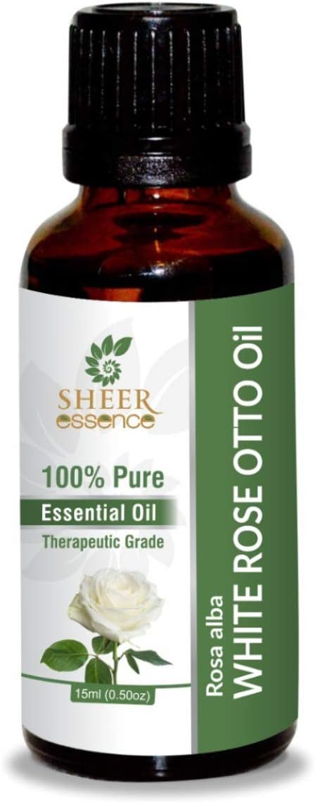 White Rose Otto Oil (Rosa Alba) Essential Oil, 100% Pure Natural, 0.51 Fl.OZ, Therapeutic Grade