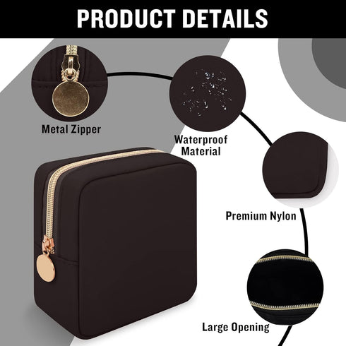 Iqimott Nylon Mini Makeup Bag, Preppy Small Cosmetic Pouch, Waterproof Zipper Purse for Women and Girls