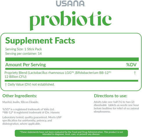 USANA Probiotic Supplement for Digestive Health* – Gluten Free, Sugar Free, Dairy Free - 14 Stick Packs