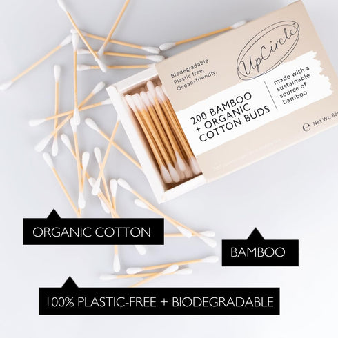 UpCircle Bamboo Cotton Buds, 200 Pieces, Sustainable, Plastic-Free, Fully Recyclable Ear Buds