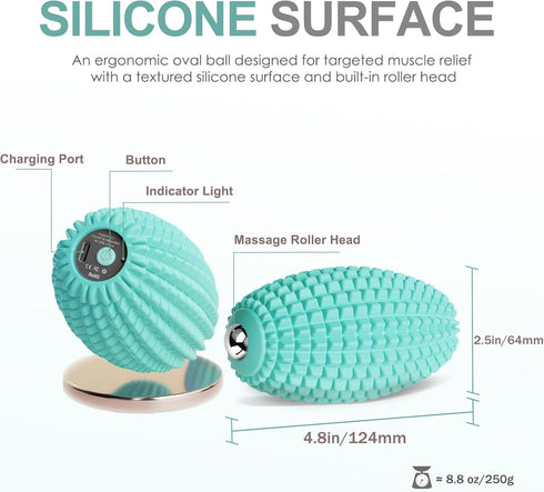 Vibrating Massage Ball for Muscle Recovery, Silicone Myofascial Massage Ball, Plantar Fasciitis Relief,Hip & Psoas