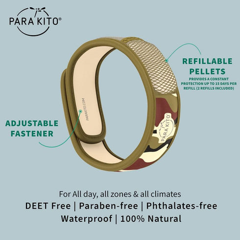 PARA'KITO Mosquito Insect & Bug Protection Wristband - Natural Essential Oils, Summer Essentials, Jungle