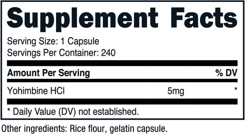 Nutricost Yohimbine HCl 5mg Extra Strength, 240 Capsules - Non-GMO, Gluten Free