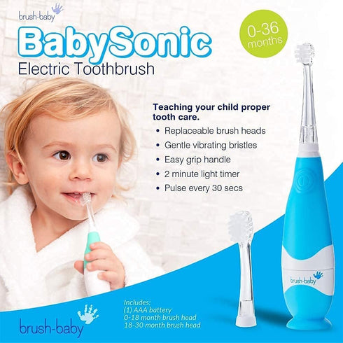BabySonic Electric Toothbrush for Infant and Toddler Ages 0-3 Years - Safe Brush Heads, Timer, Waterproof