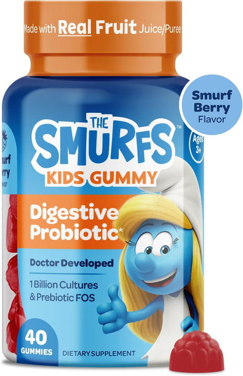 The Smurfs Kids Probiotic Gummies with 1 Billion CFU Probiotics & Prebiotics for Digestive & Immune Health, 40 Count