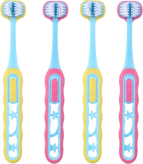 ValueBargain 4 Pack 3 Sided Toothbrush Kids, Soft Bristles 3 Sided Toothbrush, Triple-Sided
