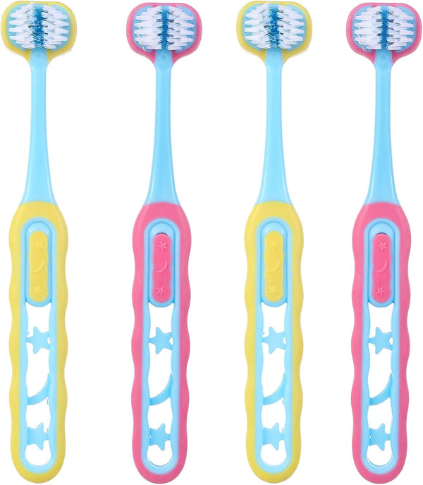 ValueBargain 4 Pack 3 Sided Toothbrush Kids, Soft Bristles 3 Sided Toothbrush, Triple-Sided