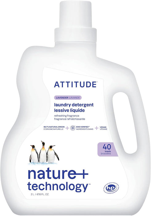 ATTITUDE Liquid Laundry Detergent, EWG Verified, HE Compatible, Vegan, Plant Based, Lavender, 40 Loads, 67.6 Fl Oz