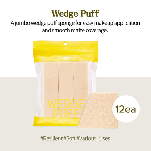 SKINFOOD Wedge Puff Sponges - Jumbo Size 12pcs, Multi-Purpose Makeup Blender for Foundation & Concealer