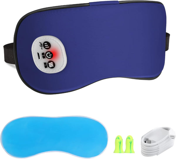 Cordless Heated Eye Massager with Cooling Eye Pad, USB Charging Heated Eye Mask for Men, Women, Kids - Blue