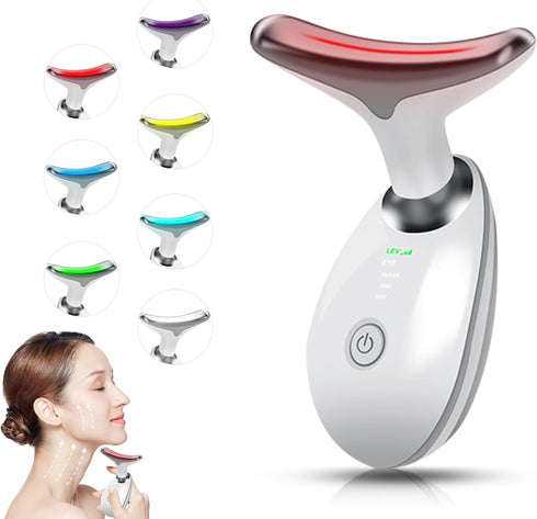 Neck Face Massager, 7 Color Facial Massager for Skin Care Routine at Home, Non-slip Design, White