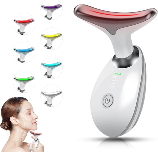 Neck Face Massager, 7 Color Facial Massager for Skin Care Routine at Home, Non-slip Design, White