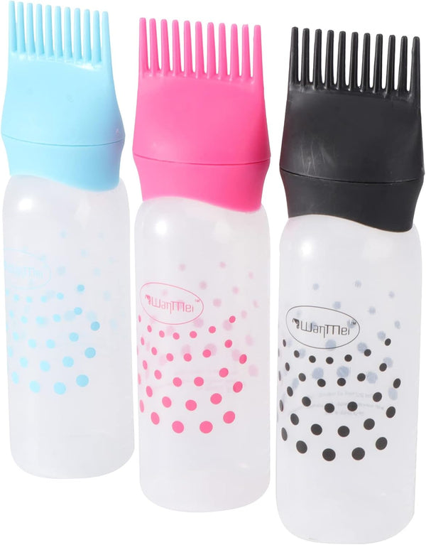 Lurrose 3pcs Root Comb Applicator Bottle, Colorful Hair Oil Bottle with Comb for Home Barber Shop