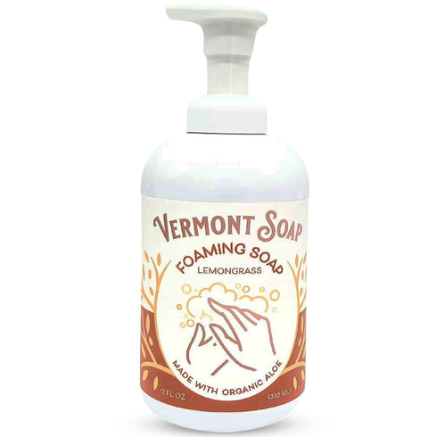 VERMONT SOAP Organic Lemongrass Zen Foaming Hand Soap, Natural Moisturizing Liquid Soap for Dry Skin - 12 oz