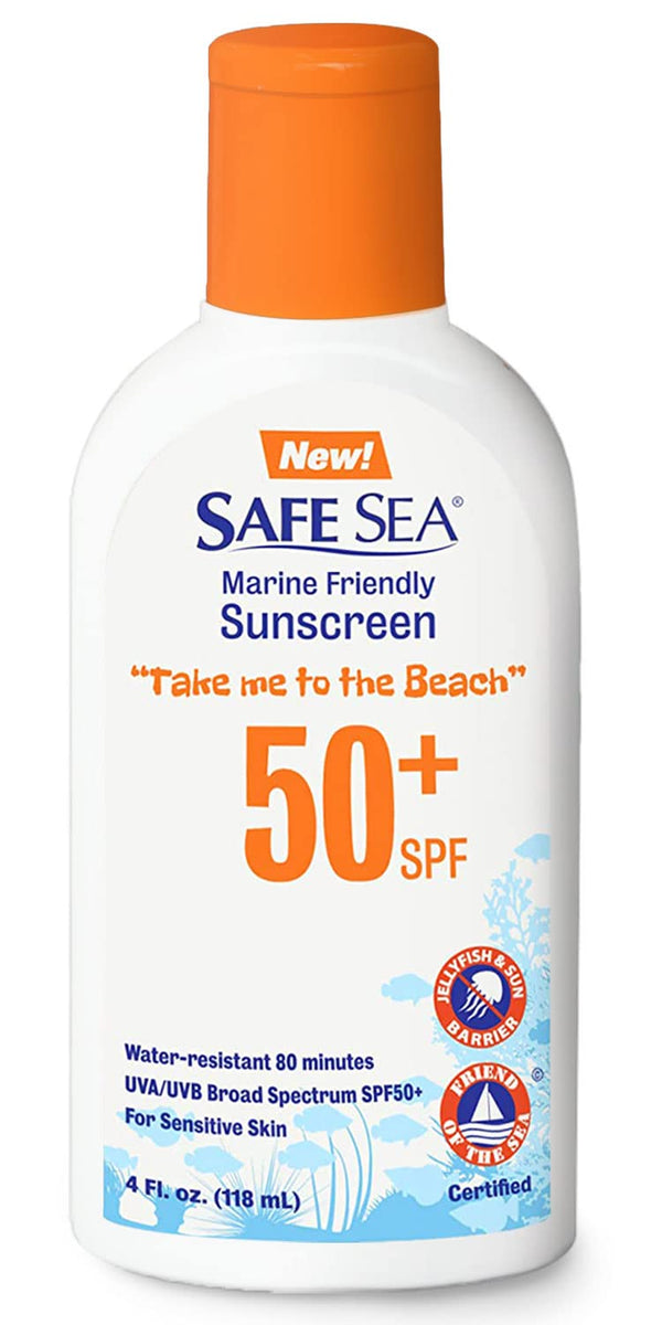 Safe Sea Jellyfish Sting-Blocking Sunscreen, SPF 50+ Lotion 4oz, Waterproof, Biodegradable, Coral Reef-Safe
