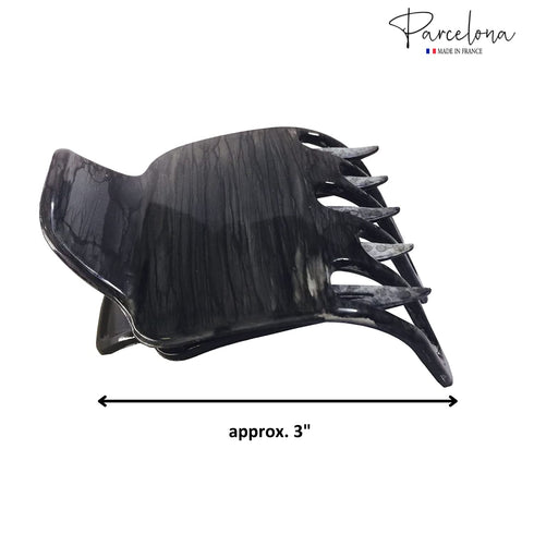 Parcelona French Paw Yoga Hair Claw Clip, Grey Black Streaks, Wide Side Slide In