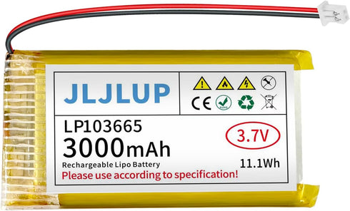 JLJLUP 3.7V Lipo Battery 3000mAh Rechargeable Lithium Polymer Batteries Pack with Wire JST1.25mm