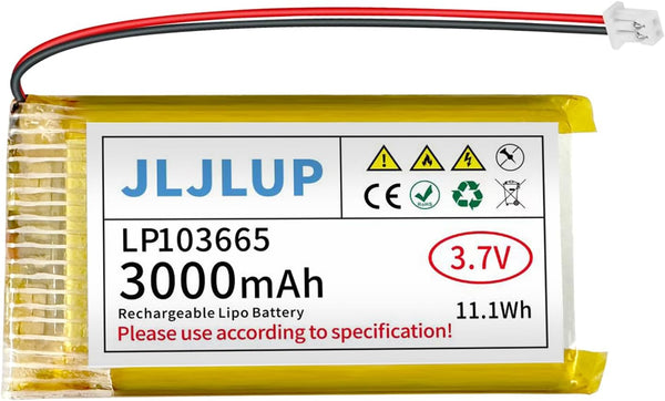 JLJLUP 3.7V Lipo Battery 3000mAh Rechargeable Lithium Polymer Batteries Pack with Wire JST1.25mm