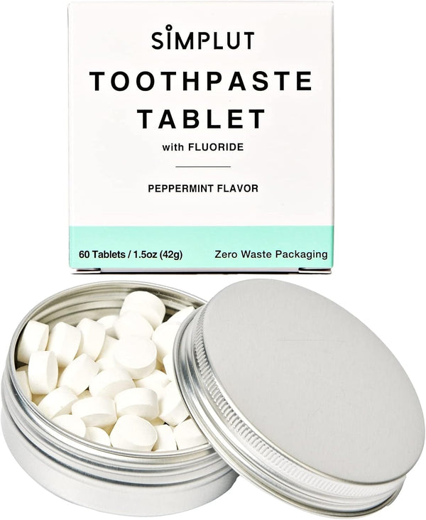 Chewable Toothpaste Tablets with Fluoride, 60 Pack, Eco Friendly Vegan Dental Tabs for Brushing