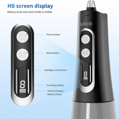 Water Dental Flosser Portable Teeth Cleaner - 9 Modes, 300ml Cordless Oral Irrigator, Rechargeable IPX7 Waterproof for