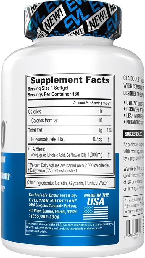 Conjugated Linoleic Acid CLA Pills, 1000mg Diet Pills for Weight Loss, 180 Count