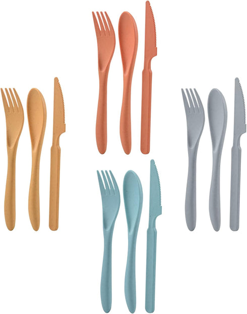 Knives, Spoons, and Forks Set, Wheat Straw Reusable Flatware Set for 4, Utensils for Party, Travel, Picnic