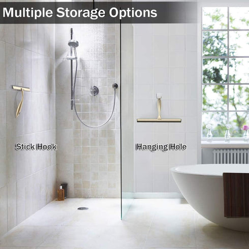 OPERNEE 14 Inches Shower Squeegee with Self Adhesive Hook, Stainless Steel Squeegee Cleaner, All-Purpose Window Scraper